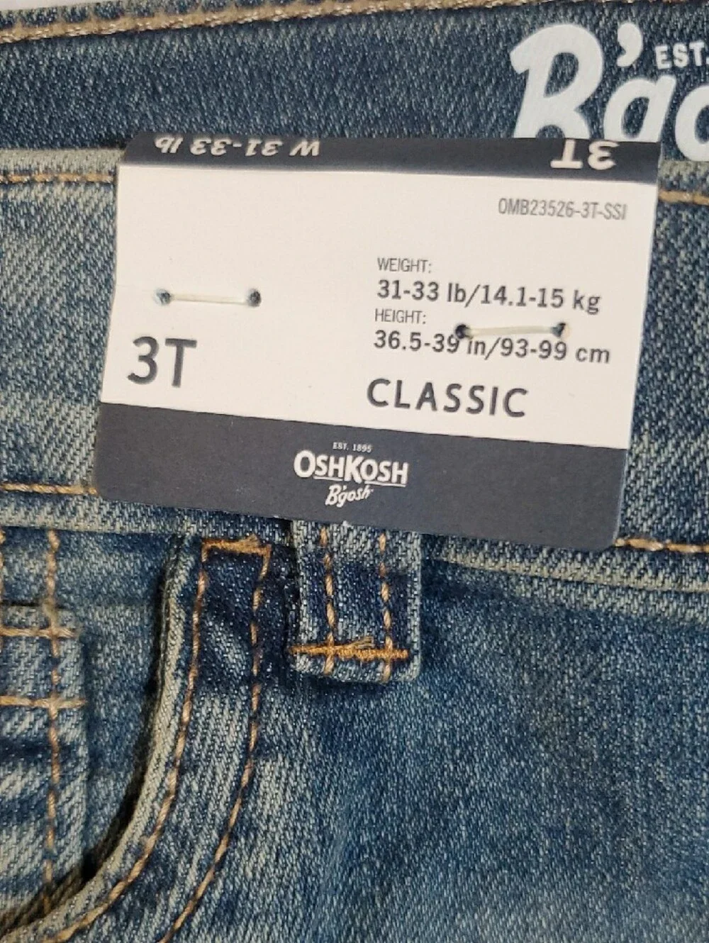 OshKosh B'gosh Boys' Light Blue Slim Straight Jeans Size 3T